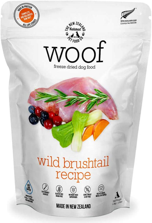 WOOF Wild Brushtail Freeze Dried Raw Dog Food, Mixer, or Topper, or Treat - High Protein, Natural, Limited Ingredient Recipe 2.2 LB