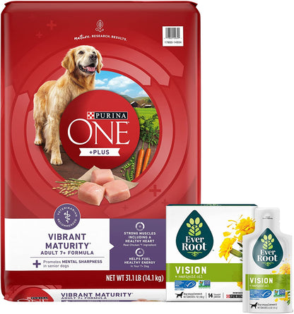 Purina Bundle Pack Senior Dog Food and Eye Care Dog Supplements, ONE +Plus Vibrant Maturity with Everroot