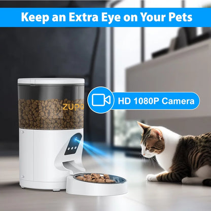 Automatic Cat Feeder with Camera, Automatic Cat Food Dispenser, 2.4G Wifi 1080P Timed Cat Feeder with APP Control for Remote Feeding, 6L Automatic Feeder for Cats Dogs Other Pet