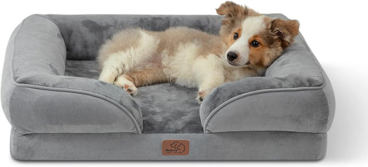 Orthopedic Dog Bed for Medium Dogs - Waterproof Dog Sofa Beds Medium, Supportive Foam Pet Couch Bed with Removable Washable Cover, Waterproof Lining and Nonskid Bottom, Grey