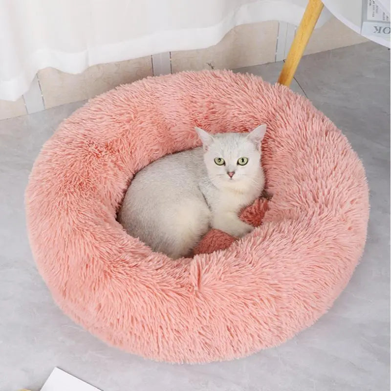 Round Plush Cat Bed, Soft Sleeping Cat Nest, Warm Fleeced Cat Cave, Cute Pet Condo for Cats & Dogs, Pet Supplies (It Is Recommended to Take One Size Larger)