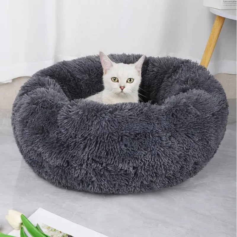 Round Plush Cat Bed, Soft Sleeping Cat Nest, Warm Fleeced Cat Cave, Cute Pet Condo for Cats & Dogs, Pet Supplies (It Is Recommended to Take One Size Larger)