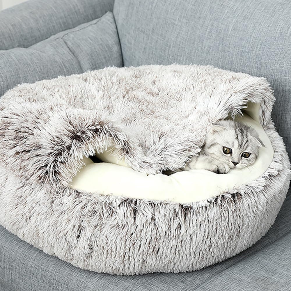 Olvys Cozy Cocoon Dog Bed, Cocoon Dog Bed, Cozy Cocoon Pet Bed for Dogs, Cat Cocoon Bed (Long Fleece-Pink, 65Cm/25.59In)