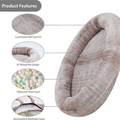 [Summer Sale]Joyfinity Large Human Dog Bed 72"X48"X10" Human-Sized Big Dog Bed for Adults&Pets Giant Beanbag Bed with Washable Fur Cover,Blanket and Strap