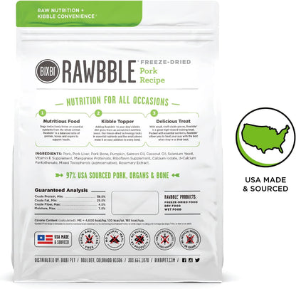 Rawbble Freeze Dried Dog Food, Pork Recipe, 26 Oz - 97% Meat and Organs, No Fillers - Pantry-Friendly Raw Dog Food for Meal, Treat or Food Topper - USA Made in Small Batches