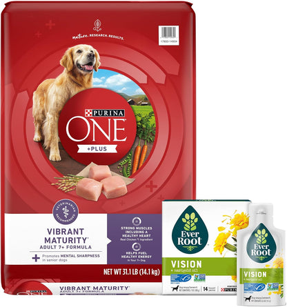 Purina Bundle Pack Senior Dog Food and Eye Care Dog Supplements, ONE +Plus Vibrant Maturity with Everroot