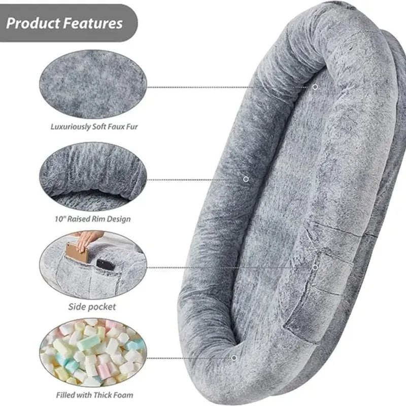 [Summer Sale]Joyfinity Large Human Dog Bed 72"X48"X10" Human-Sized Big Dog Bed for Adults&Pets Giant Beanbag Bed with Washable Fur Cover,Blanket and Strap