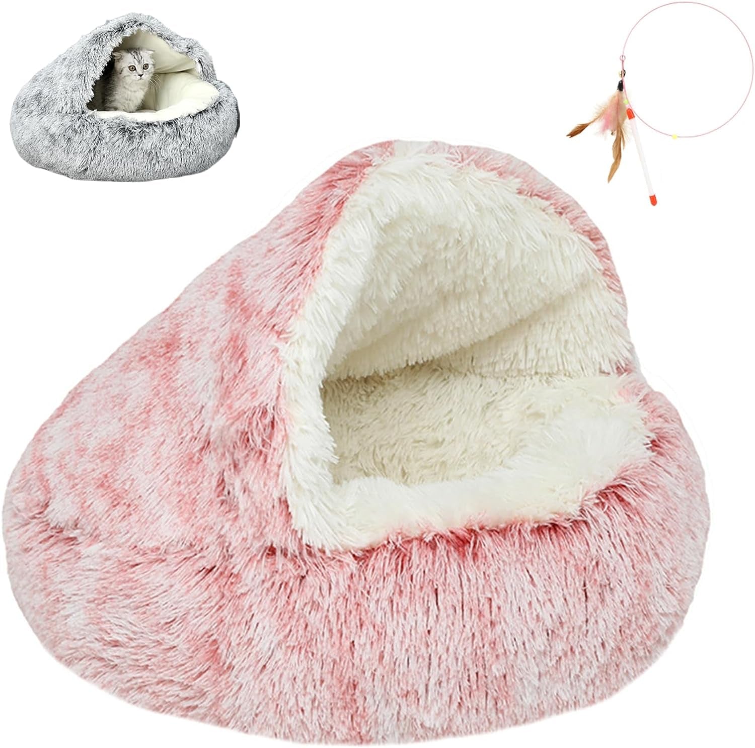 Olvys Cozy Cocoon Dog Bed, Cocoon Dog Bed, Cozy Cocoon Pet Bed for Dogs, Cat Cocoon Bed (Long Fleece-Pink, 65Cm/25.59In)